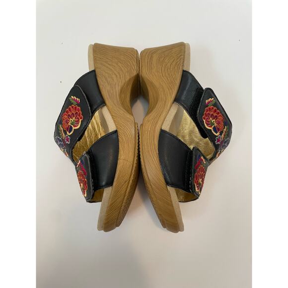 Alegria Size 36 (Approx US 6-6.5) Floral Embroidered Black Sandals Heels Wooden - Picture 7 of 9